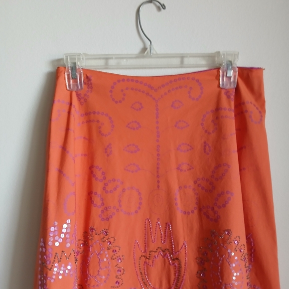 Cadi & Blu Orange Pink A Line Skirt Beaded Sequin Boho Size 4 - Picture 8 of 15